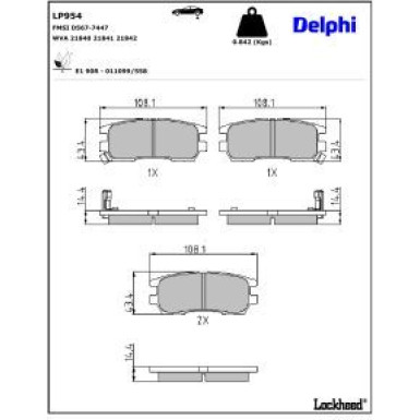 Delphi Bremsbelagsatz, Scheibenbremse LP954
