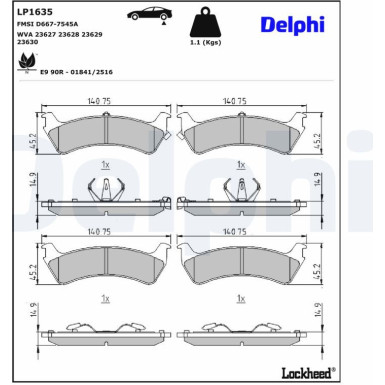 Delphi | Bremsbelagsatz, Scheibenbremse | LP1635 Delphi | Bremsbelagsatz, Scheibenbremse | LP1635