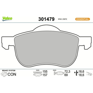Valeo Bremsbelagsatz, Scheibenbremse ESSENTIAL 301479