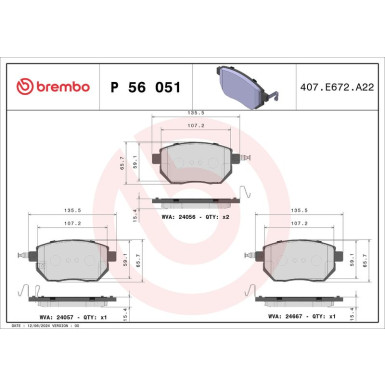 Brembo Bremsbelagsatz, Scheibenbremse PRIME LINE P 56 051