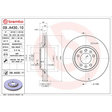 09.A430.11 Bremsscheibe PRIME LINE - UV Coated
