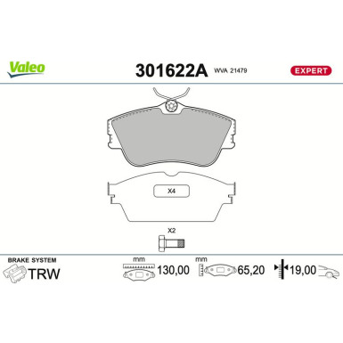 Valeo | Bremsbelagsatz, Scheibenbremse | 301622A