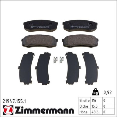 Zimmermann Bremsbelagsatz, Scheibenbremse 21947.155.1