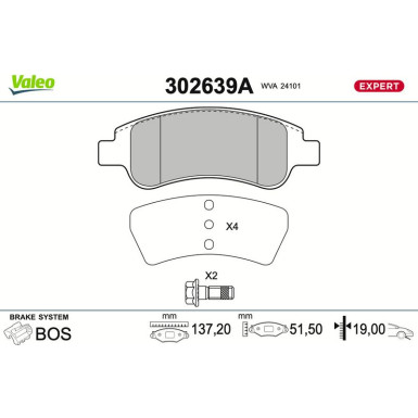 Valeo Bremsbelagsatz, Scheibenbremse EXPERT 302639A