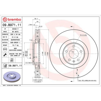 Brembo | Bremsensatz, Scheibenbremse | 2 x Bremsscheibe + Bremsbelagsatz + WK Vorne | 09.B971.11+P 85 127 Brembo | Bremsensatz, Scheibenbremse | 2 x Bremsscheibe + Bremsbelagsatz + WK Vorne | 09.B971.11+P 85 127