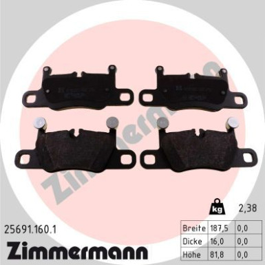 Zimmermann | Bremsbelagsatz, Scheibenbremse | 25691.160.1 Zimmermann | Bremsbelagsatz, Scheibenbremse | 25691.160.1