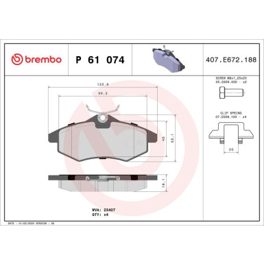Brembo Bremsbelagsatz, Scheibenbremse PRIME LINE P 61 074