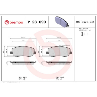 Brembo Bremsbelagsatz, Scheibenbremse PRIME LINE P 23 090