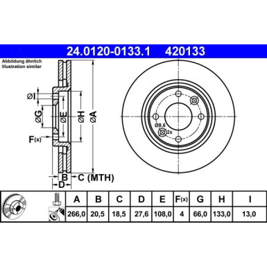 ATE | Bremsensatz, Scheibenbremse | 24.0120-0133.1 + 13.0460-3978.2