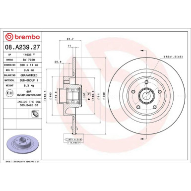 08.A239.27 Bremsscheibe PRIME LINE - With Bearing Kit 08.A239.27 Bremsscheibe PRIME LINE - With Bearing Kit