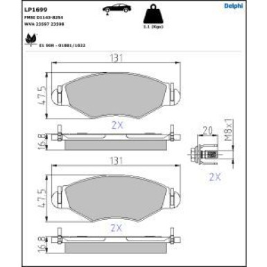 Delphi Bremsbelagsatz, Scheibenbremse LP1699