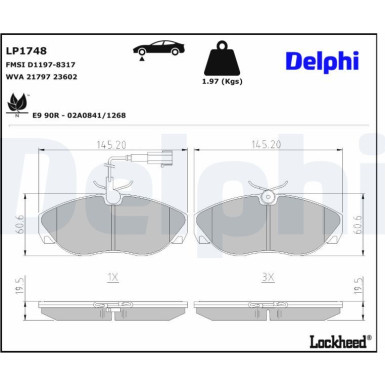 Delphi | Bremsbelagsatz, Scheibenbremse | LP1748