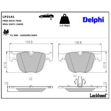Delphi Bremsbelagsatz, Scheibenbremse LP2141