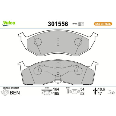 Valeo Bremsbelagsatz, Scheibenbremse ESSENTIAL 301556