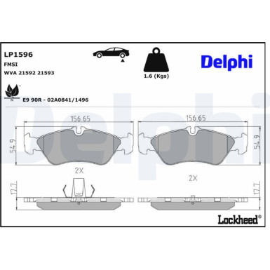 Delphi | Bremsbelagsatz, Scheibenbremse | LP1596