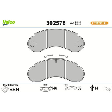 Valeo Bremsbelagsatz, Scheibenbremse ESSENTIAL 302578