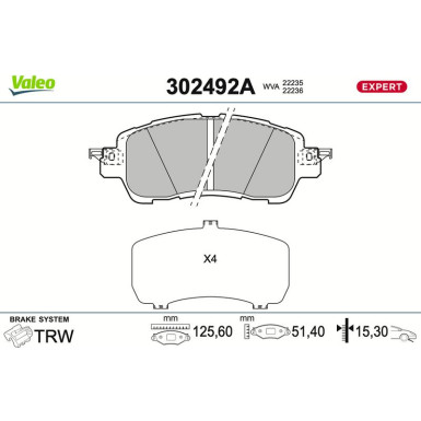Valeo | Bremsbelagsatz, Scheibenbremse | 302492A