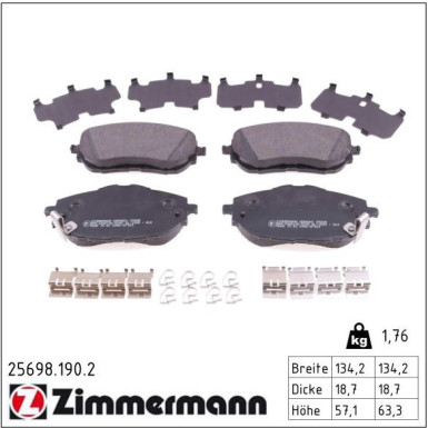 Zimmermann Bremsbelagsatz, Scheibenbremse 25698.190.2
