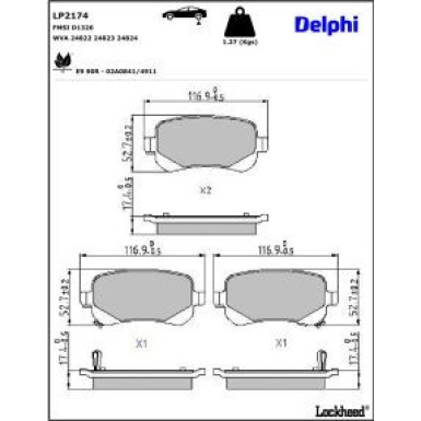 Delphi Bremsbelagsatz, Scheibenbremse LP2174