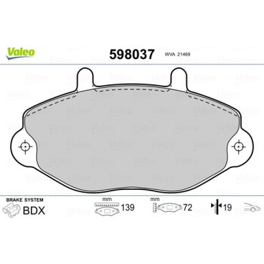 Valeo | Bremsbelagsatz, Scheibenbremse | 598037