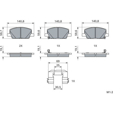BOSCH Bremsbelagsatz, Scheibenbremse 0 986 424 896