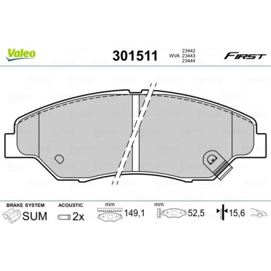 Valeo | Bremsbelagsatz, Scheibenbremse | 301511