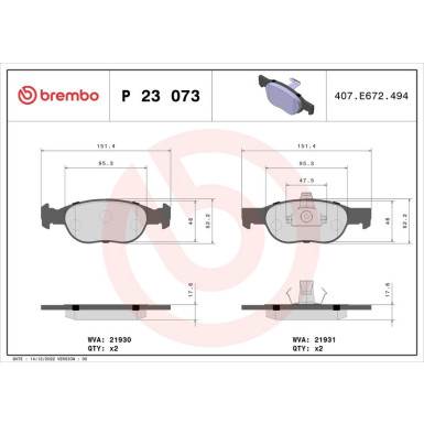 Brembo Bremsbelagsatz, Scheibenbremse PRIME LINE P 23 073