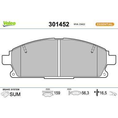 Valeo Bremsbelagsatz, Scheibenbremse ESSENTIAL 301452