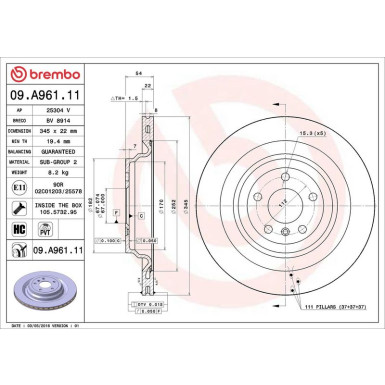 09.A961.11 Bremsscheibe PRIME LINE - UV Coated