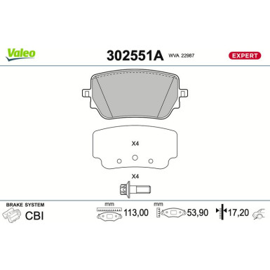 Valeo | Bremsbelagsatz, Scheibenbremse | 302551A