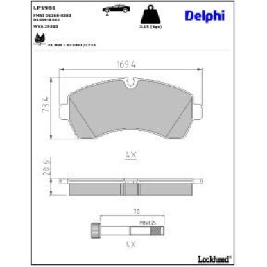 Delphi Bremsbelagsatz, Scheibenbremse LP1981
