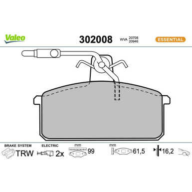 Valeo Bremsbelagsatz, Scheibenbremse ESSENTIAL 302008