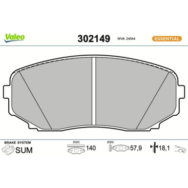 Valeo Bremsbelagsatz, Scheibenbremse ESSENTIAL 302149