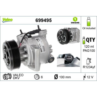 699495 Kompressor, Klimaanlage VALEO ORIGINS NEW OE TECHNOLOGIE