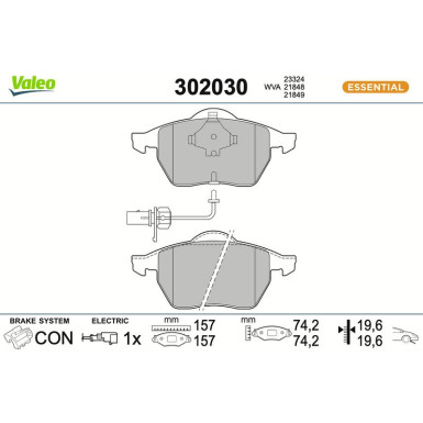 Valeo Bremsbelagsatz, Scheibenbremse ESSENTIAL 302030