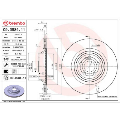 09.D984.11 Bremsscheibe PRIME LINE - UV Coated