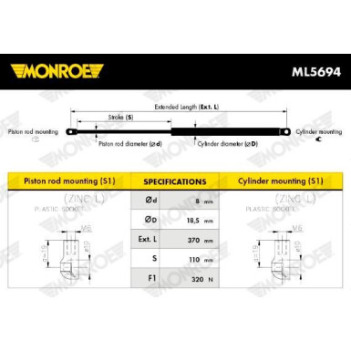 ML5694 Gasfeder, Koffer-/Laderaum MONROE MaxLift