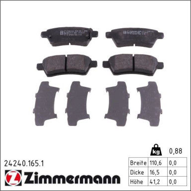 Zimmermann Bremsbelagsatz, Scheibenbremse 24240.165.1