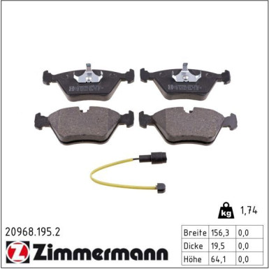 Zimmermann Bremsbelagsatz, Scheibenbremse 20968.195.2