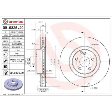 Brembo Bremsscheibe PRIME LINE - UV Coated 09.9825.21