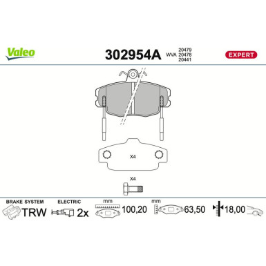Valeo | Bremsbelagsatz, Scheibenbremse | 302954A