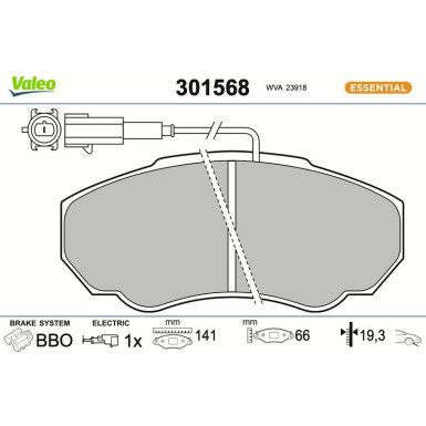 Valeo Bremsbelagsatz, Scheibenbremse ESSENTIAL 301568