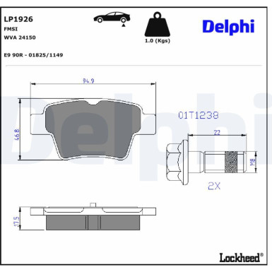 Delphi | Bremsbelagsatz, Scheibenbremse | LP1926