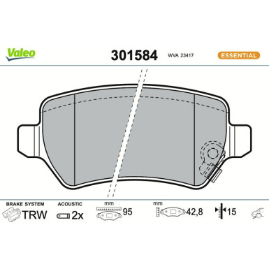 Valeo | Bremsbelagsatz, Scheibenbremse | 301584