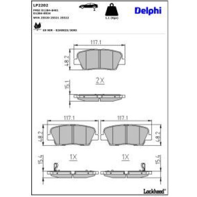 Delphi Bremsbelagsatz, Scheibenbremse LP2202