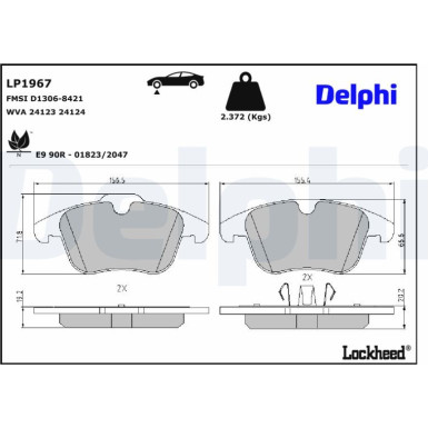 Delphi | Bremsbelagsatz, Scheibenbremse | LP1967