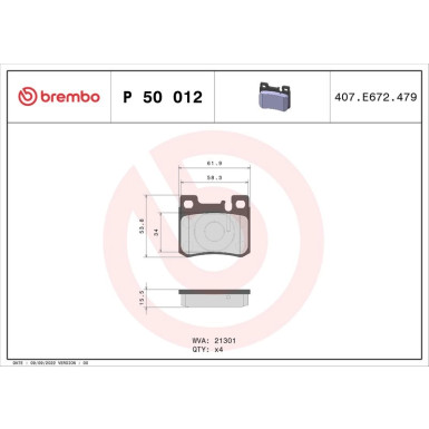 Brembo | Bremsbelagsatz, Scheibenbremse | P 50 012