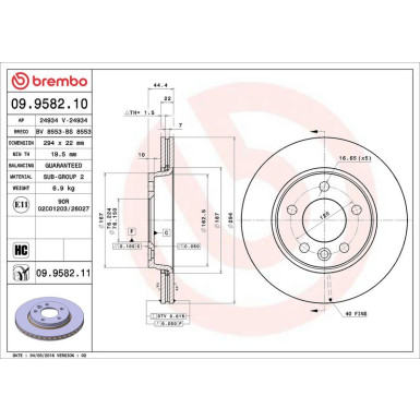 09.9582.11 Bremsscheibe PRIME LINE - UV Coated