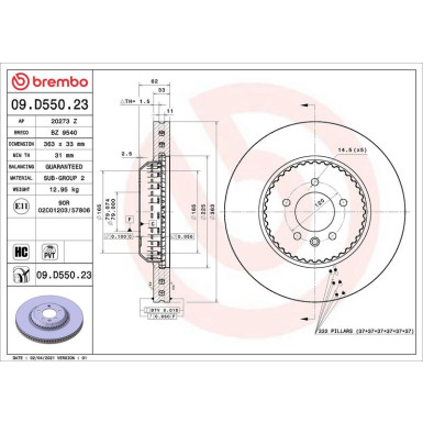 09.D550.23 Bremsscheibe PRIME LINE - Lightweight