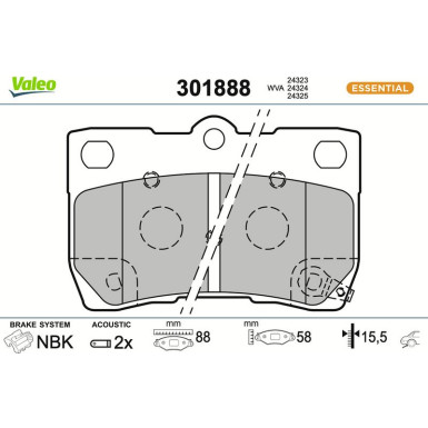 Valeo Bremsbelagsatz, Scheibenbremse ESSENTIAL 301888